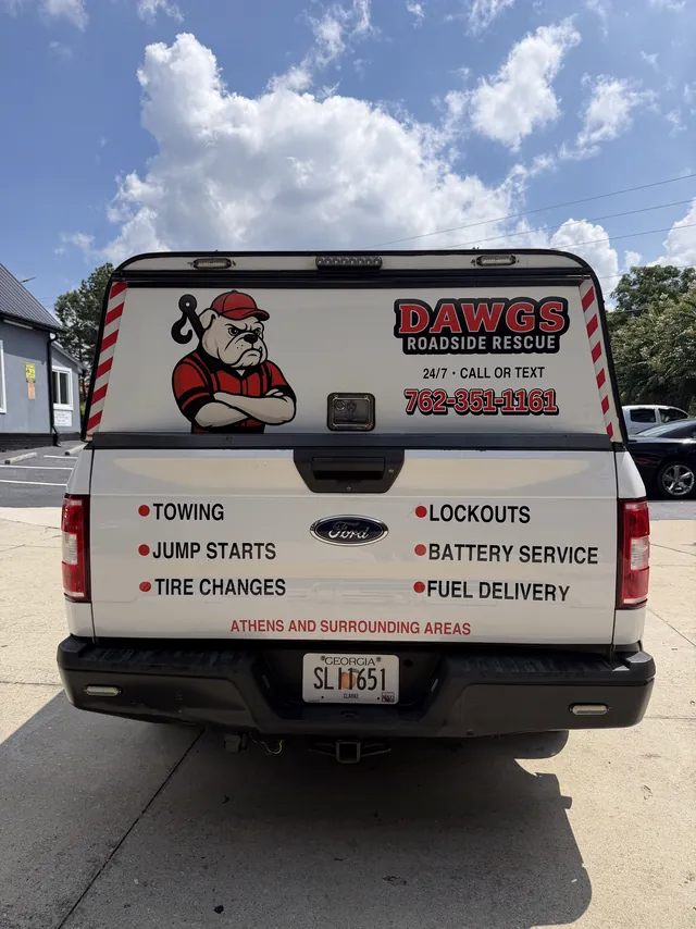 Dawgs Towing, rear view